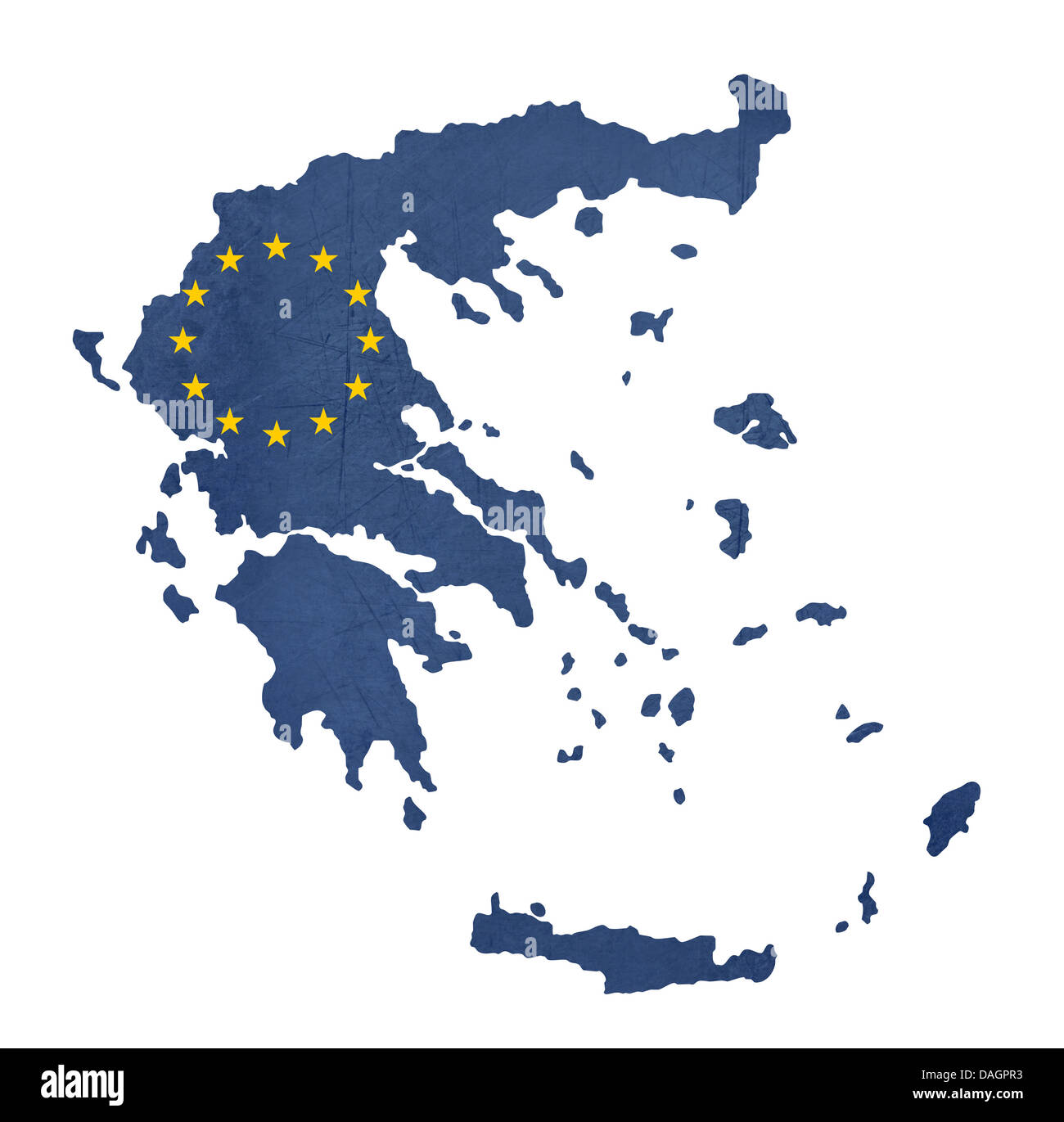 Bandiera europea Mappa di Grecia isolati su sfondo bianco. Foto Stock