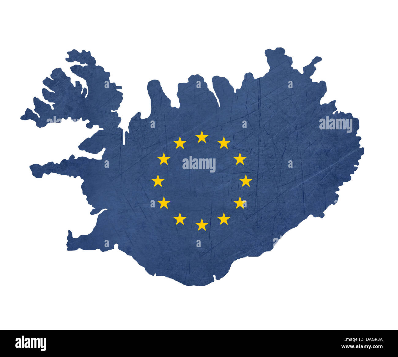 Bandiera europea mappa di Islanda isolati su sfondo bianco. Foto Stock