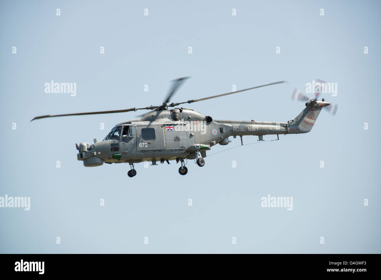 La British Royal Navy Lynx dimostra in elicottero presso la RAF Waddington Air Show Foto Stock