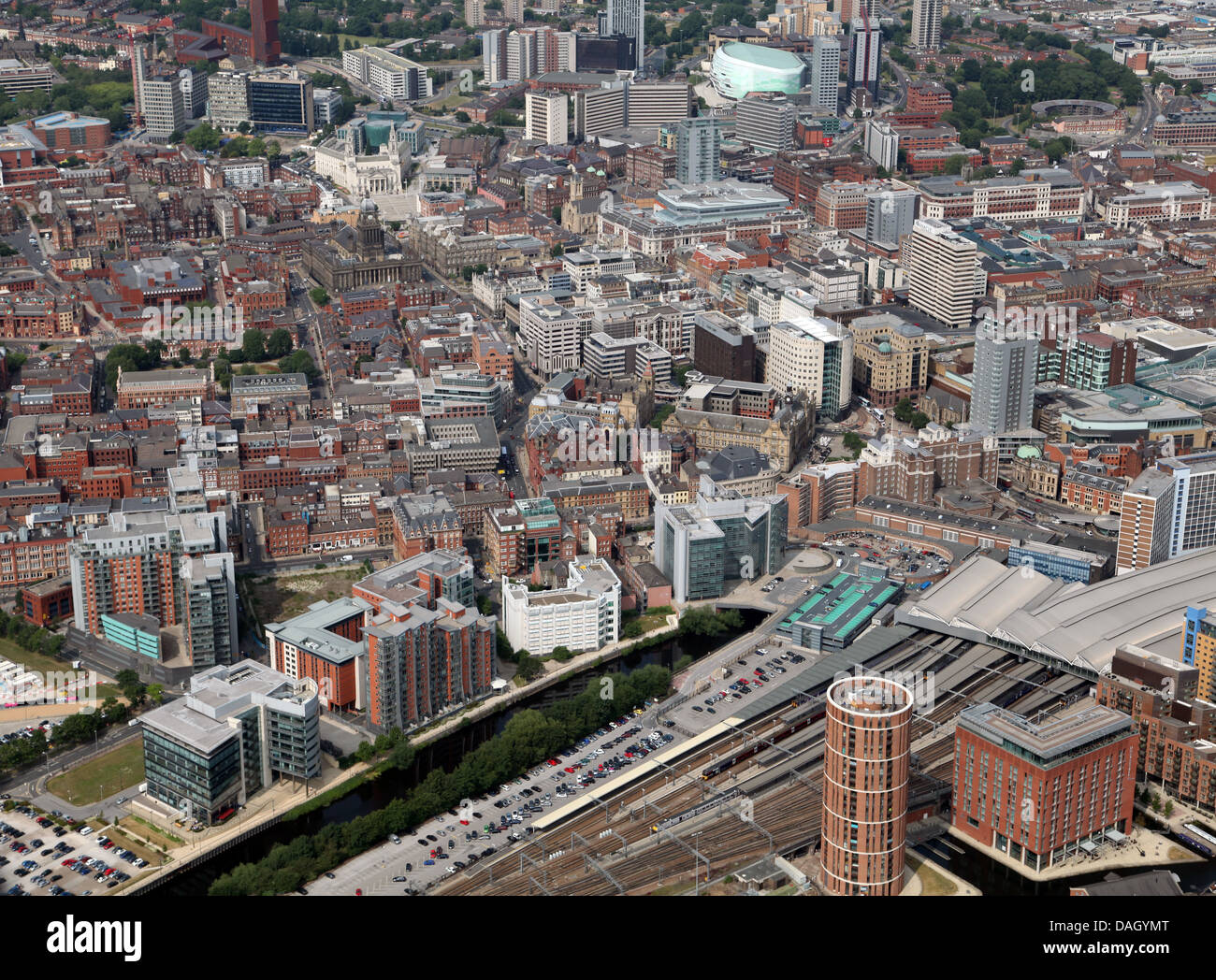 Vista aerea del centro cittadino di Leeds Foto Stock