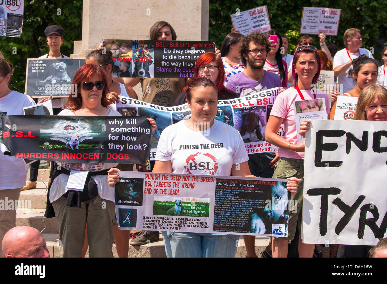 Londra, Regno Unito. 13 luglio 2013. Parte dell'anti-BSL folla di amanti dei cani che frequentano la protesta contro la razza una legislazione specifica per i cosiddetti cani pericolosi. Credito: Paolo Davey/Alamy Live News Foto Stock