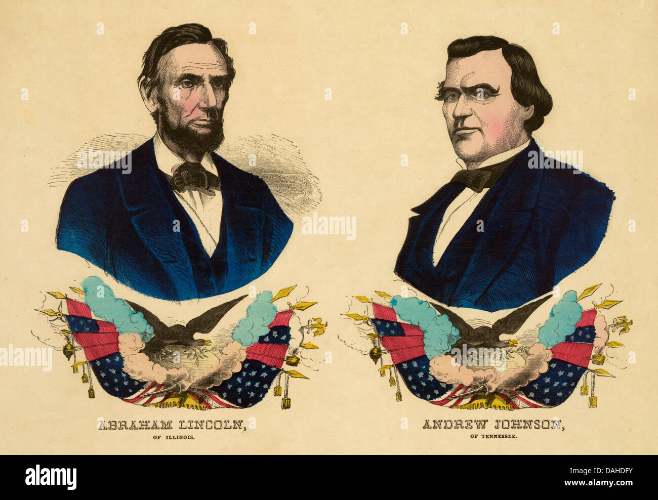 1864 USA elezioni presidenziali banner della campagna - Abraham Lincoln e Andrew Johnson Foto Stock