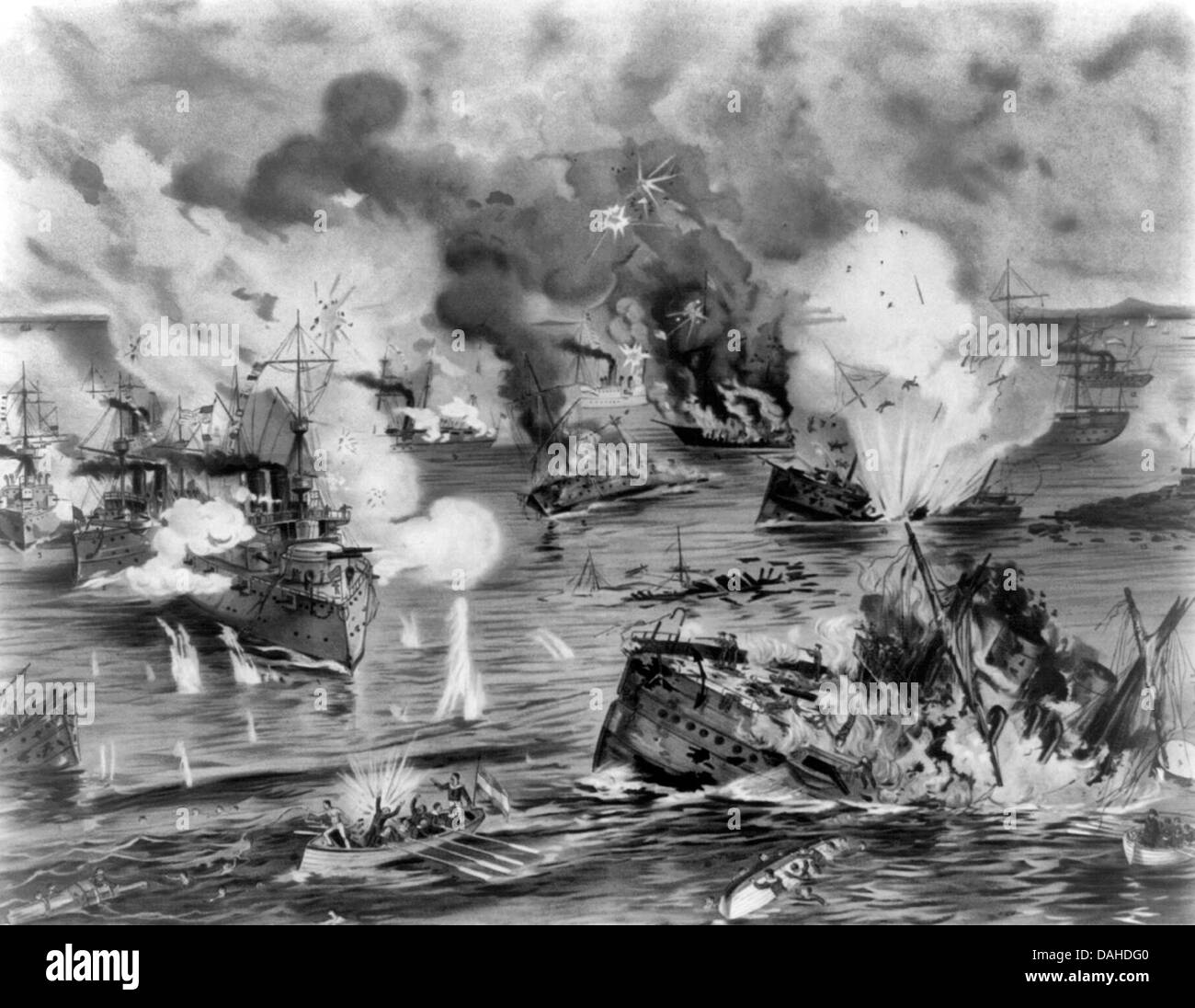La battaglia di Manila, ha combattuto la domenica mattina, 1 maggio 1898, spagnolo guerra americana Foto Stock