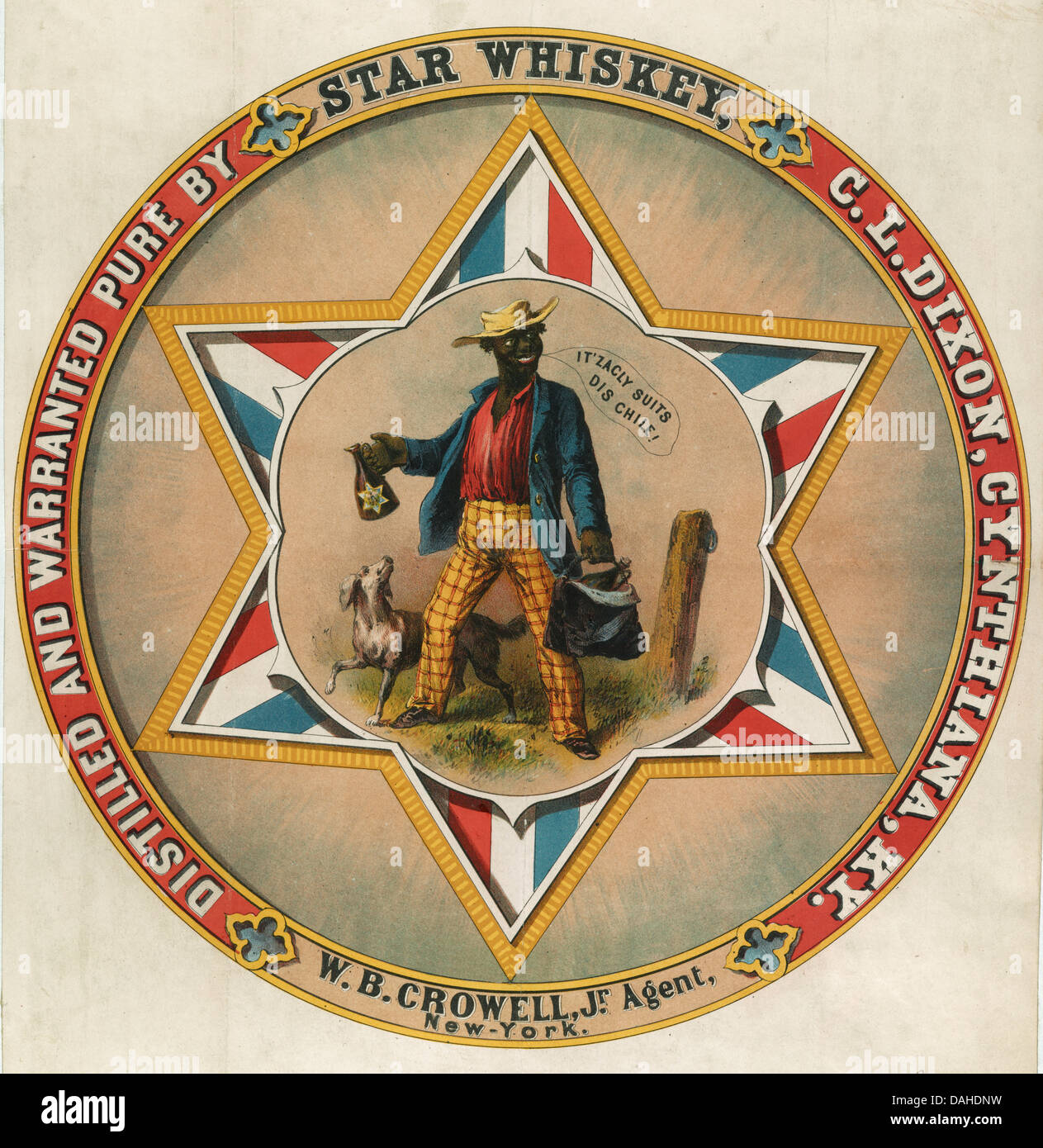 Star whisky distillato e garantito puro in C.L. Dixon, Cynthiana, Kentucky, W.B. Crowell, Jr., agente, New York , circa 1859 Foto Stock