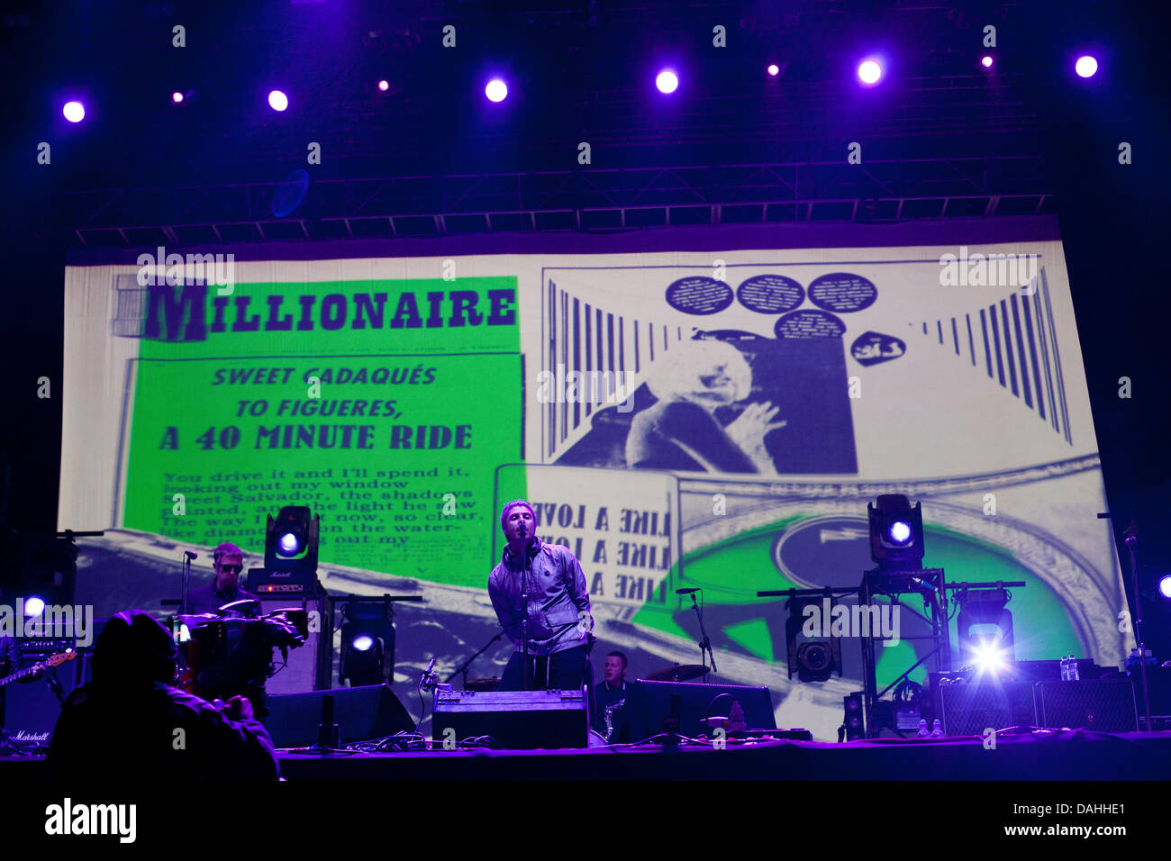 Balado, Kinross, Scozia, Sabato 13 Luglio, 2013. Liam Gallagher dei Beady Eye sulla Radio uno stadio T nel Parco 2013 Foto Stock