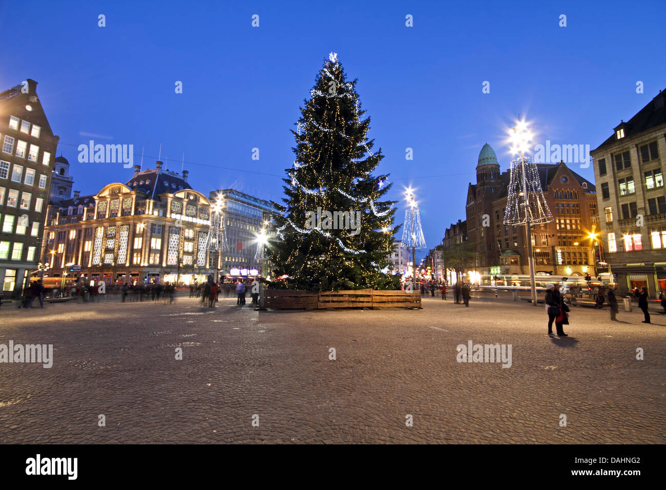 La piazza Dam a natale in Amsterdam Paesi Bassi Foto Stock