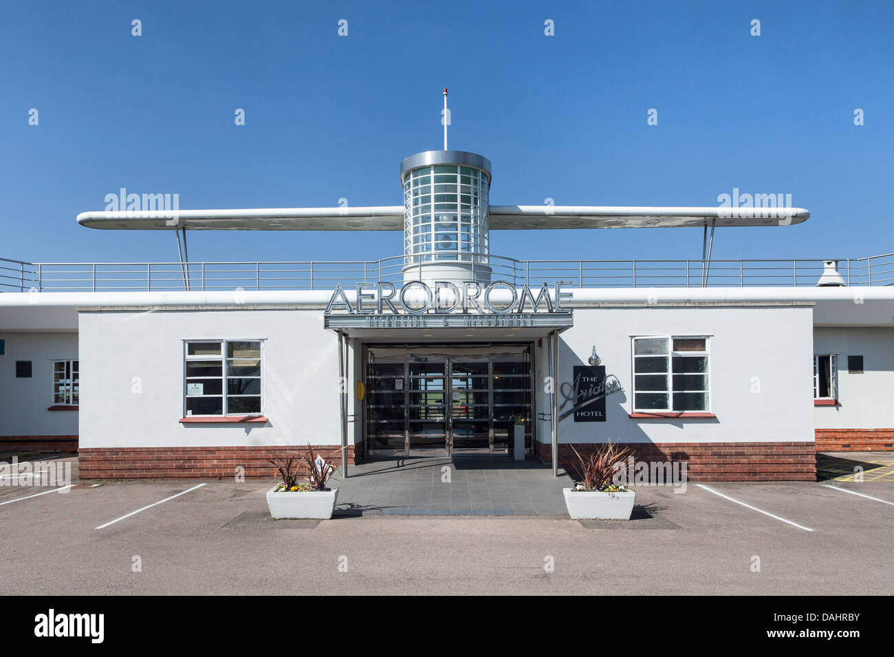 Art Deco accoglienza all'aeroporto e Aviator Hotel, Aeroporto di Sywell, Northampton, Inghilterra Foto Stock