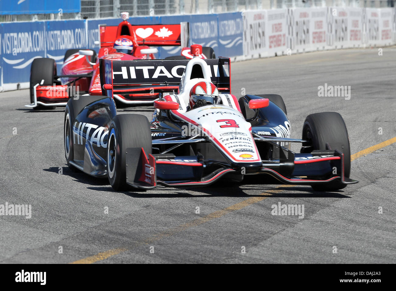 Toronto, Ontario, Canada. 14 Luglio, 2013. Toronto, Ontario, Canada, 14 luglio, 2013. IZOD driver Indy Helio Castraneves (3) in azione a la Honda Indy Toronto Gara 2 a Exhibition Place, Toronto luglio 14th.Gerry Angus/CSM/Alamy Live News Foto Stock