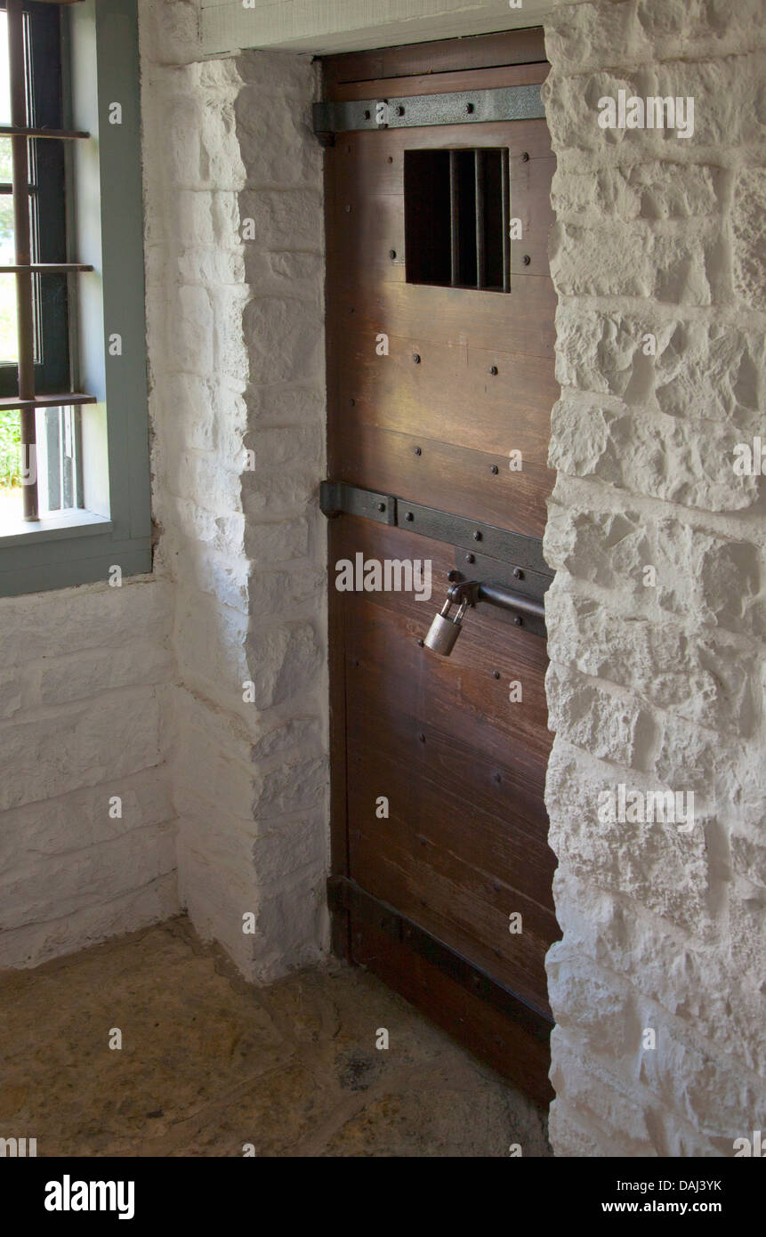 Cella di prigione porta in stockade a Fort Scott, Kansas, 2013 Foto Stock
