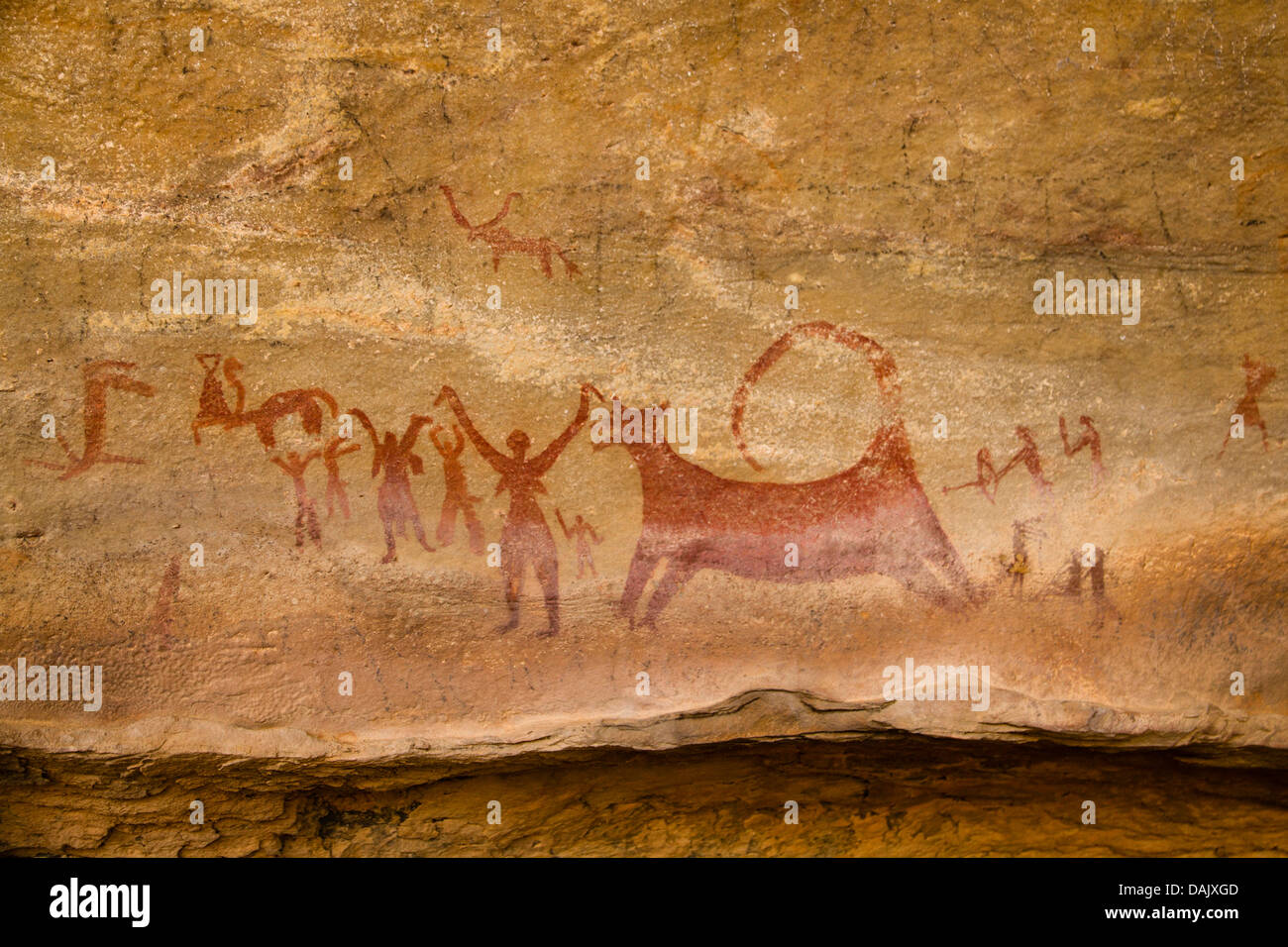 Roccia preistorici dipinti, scoperto da OP 'Kukki' Sharma vicino Bundi, Rajasthan, India Foto Stock
