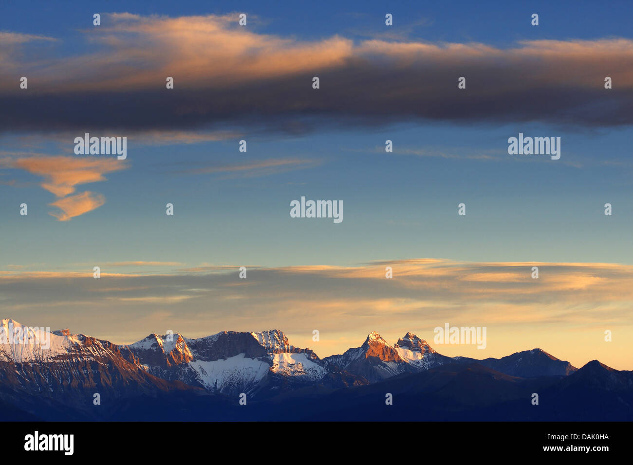Alp cime al tramonto, Francia Foto Stock