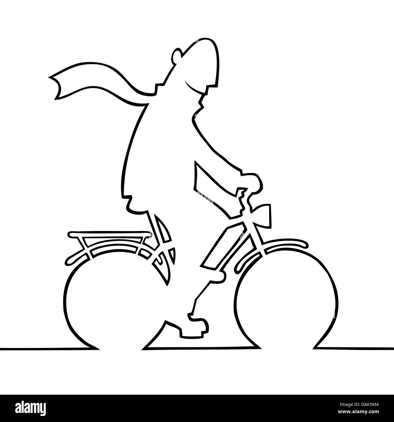 immagine bianconero divertente ragazza che sale bicicletta da uomo