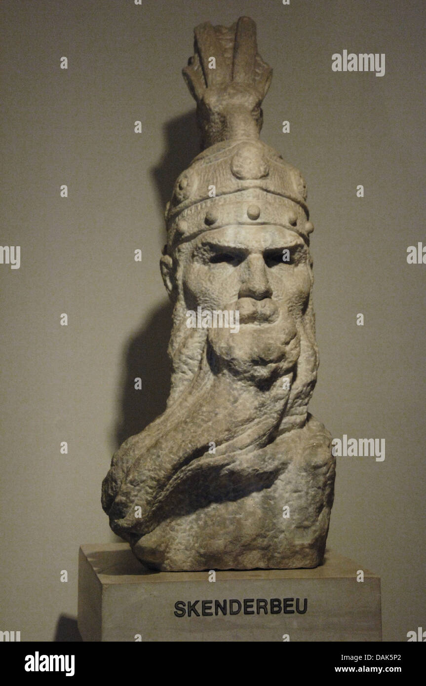 George Kastrioti Skanderbeg (1405-1468). Albanese eroe nazionale. Busto. Nazionale Museo Skanderbeg. Kruje. L'Albania. Foto Stock