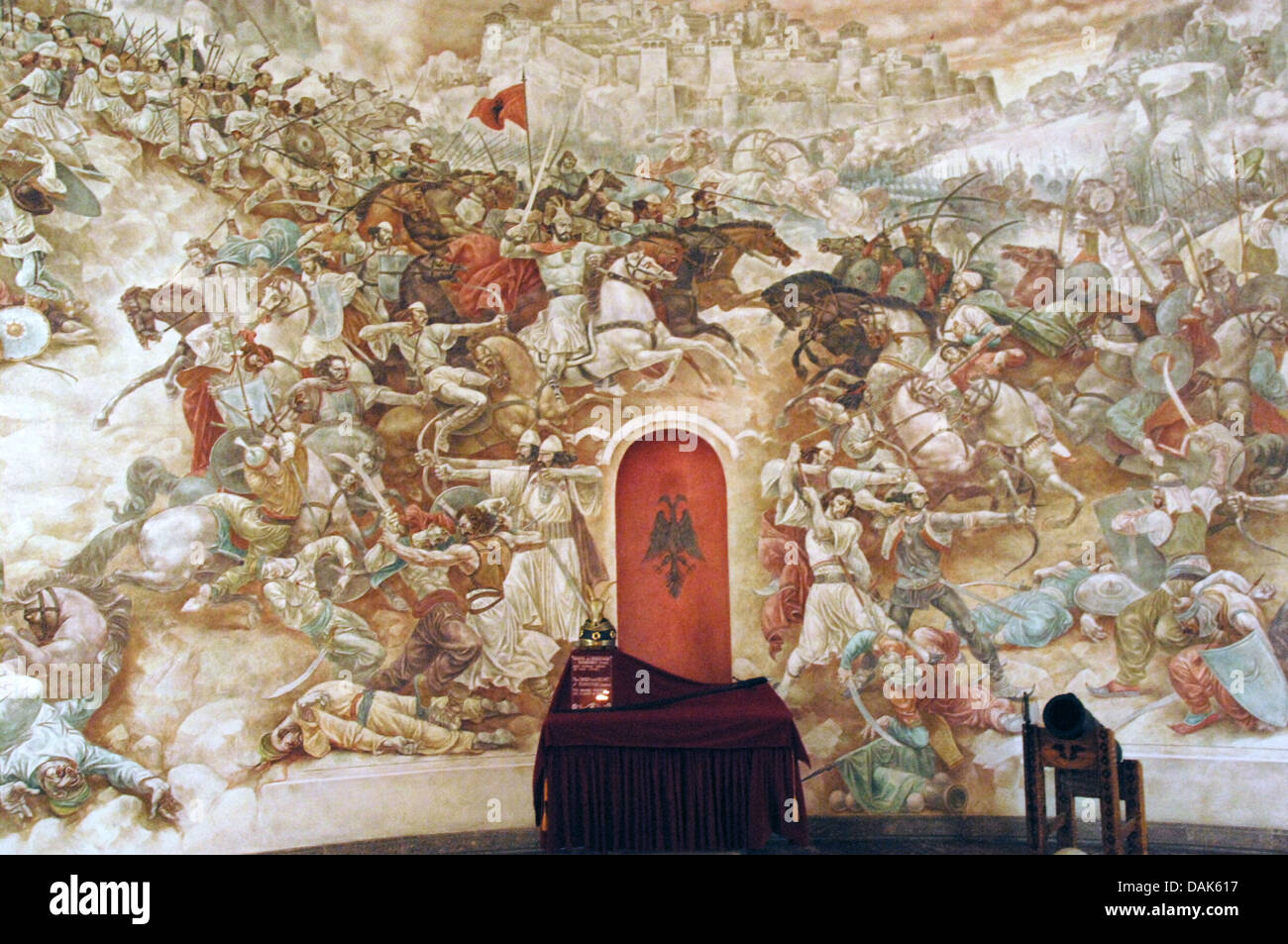 Sollevazione contro l'Impero Ottomano. Parete commemorativa dedicata a George Kastrioti Skanderbeg (1405-1468). Foto Stock