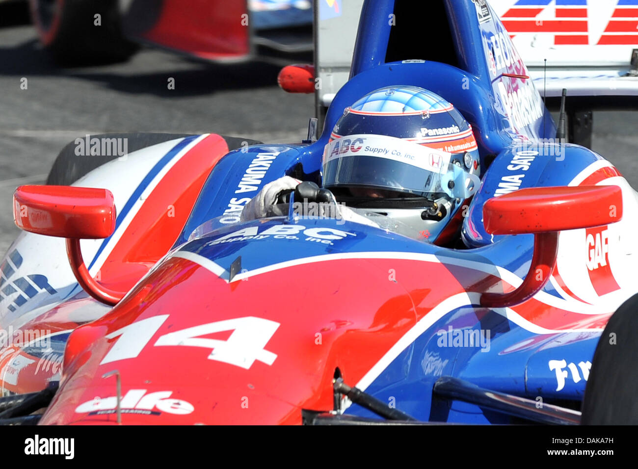 Toronto, Ontario, Canada. 14 Luglio, 2013. Toronto, Ontario, Canada, 14 luglio, 2013. IZOD Indy Takuma Sato (14) in azione a la Honda Indy Toronto Gara 2 a Exhibition Place, Toronto luglio 14th.Gerry Angus/CSM/Alamy Live News Foto Stock