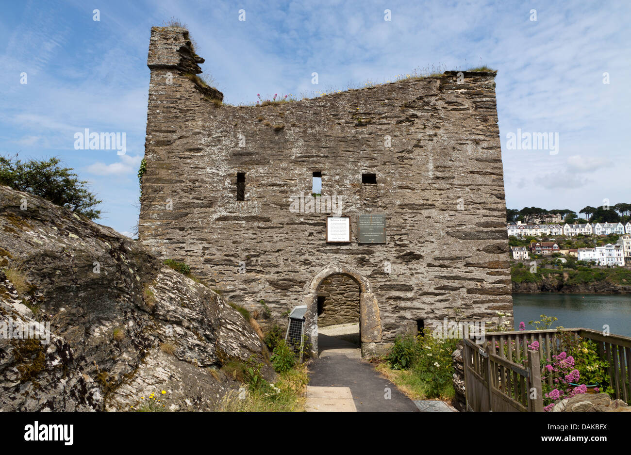 Rovine del Castello Polruan in Cornovaglia Foto Stock
