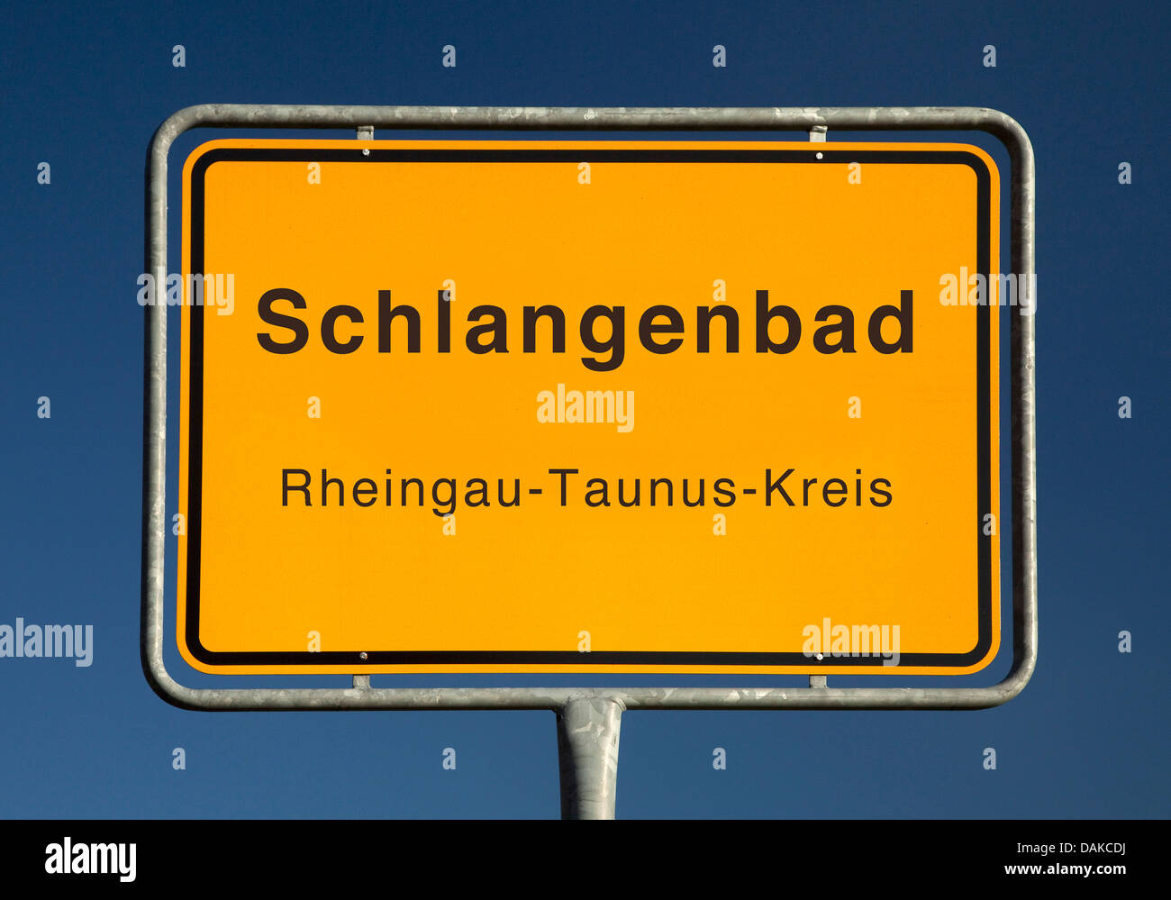 Schlangenbad posto nome sign, Germania, Hesse, Burgenlandkreis, Schlangenbad Foto Stock