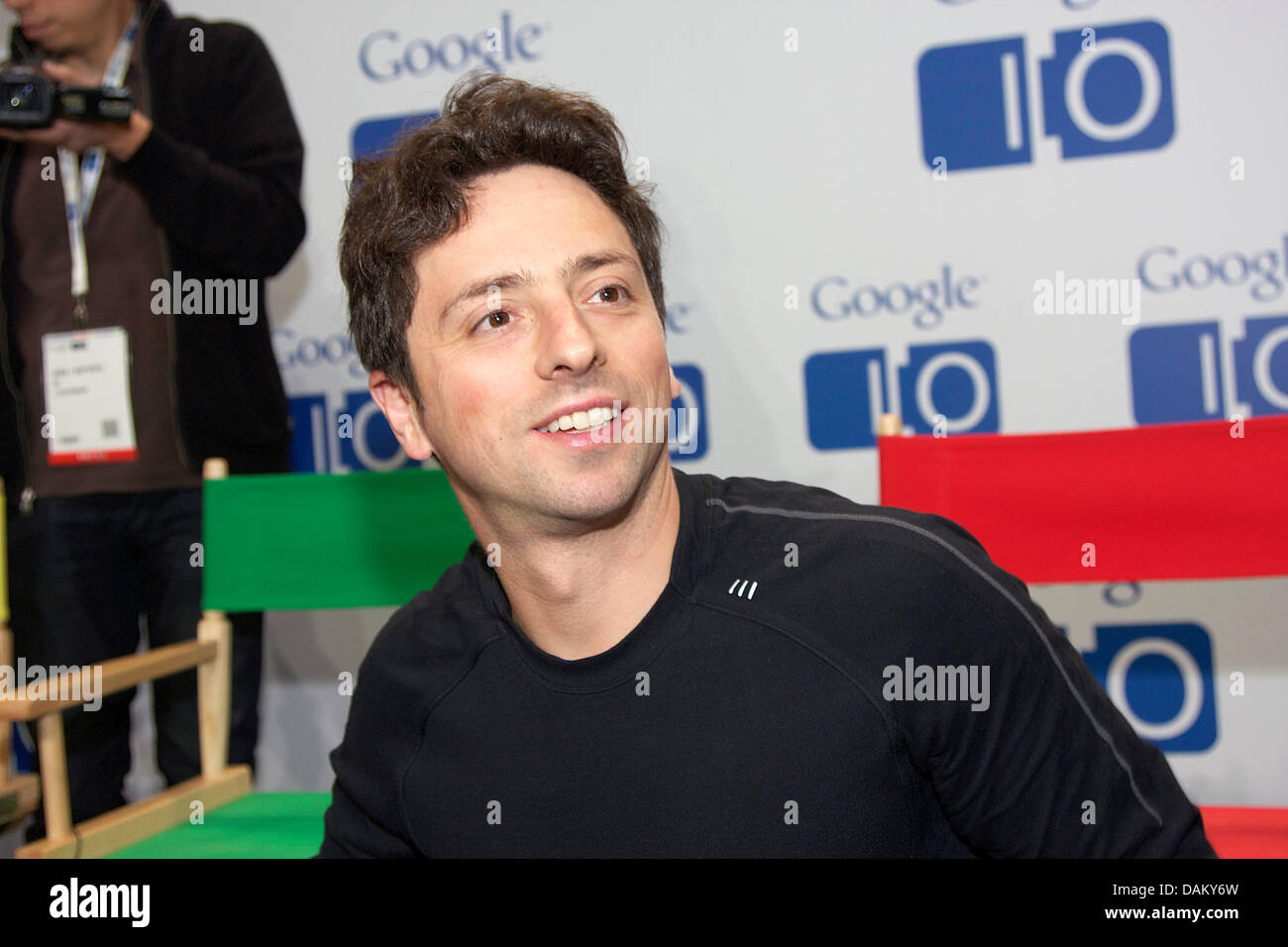Google co-fondatore Sergey Brin sorrisi a Google conferenza sullo sviluppo di I/O a San Francisco, Stati Uniti d'America, 11 maggio 2011. Google vuole re-inventare il computer. Esso utilizza Chrome OS contro Microsoft e per la prima volta offre notebook con sistema operativo web in Germania. Foto: Christoph Dernbach Foto Stock