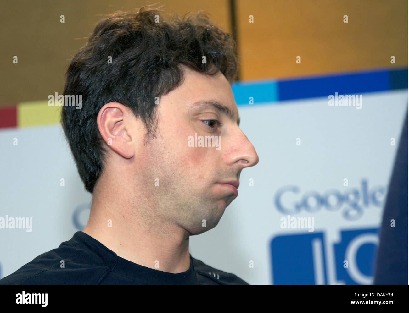 Google co-fondatore Sergey Brin attende l'inizio del Google conferenza sullo sviluppo di I/O a San Francisco, Stati Uniti d'America, 11 maggio 2011. Google vuole re-inventare il computer. Esso utilizza Chrome OS contro Microsoft e per la prima volta offre notebook con sistema operativo web in Germania. Foto: Christoph Dernbach Foto Stock
