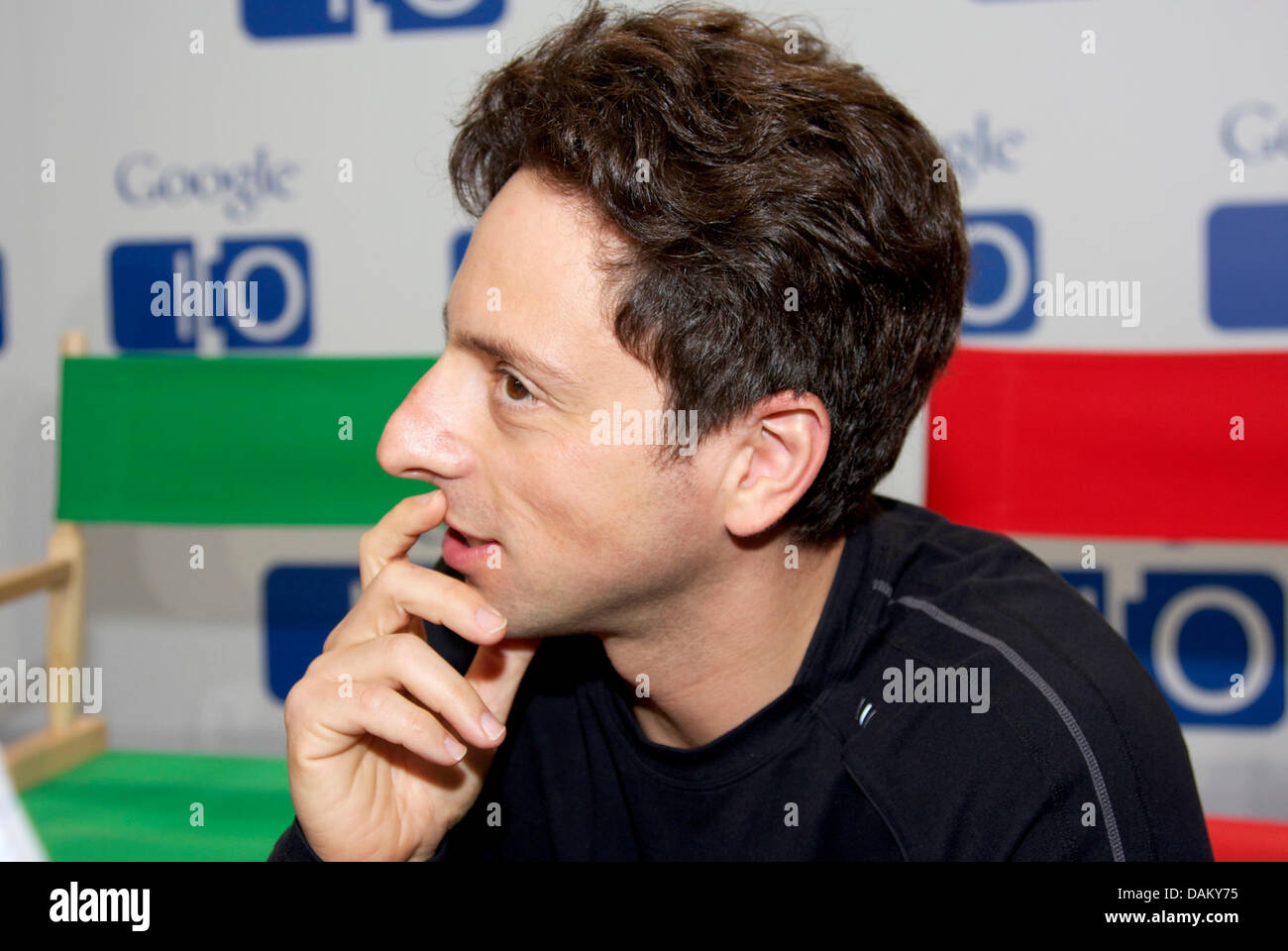 Google co-fondatore Sergey Brin attende l'inizio del Google conferenza sullo sviluppo di I/O a San Francisco, Stati Uniti d'America, 11 maggio 2011. Google vuole re-inventare il computer. Esso utilizza Chrome OS contro Microsoft e per la prima volta offre notebook con sistema operativo web in Germania. Foto: Christoph Dernbach Foto Stock