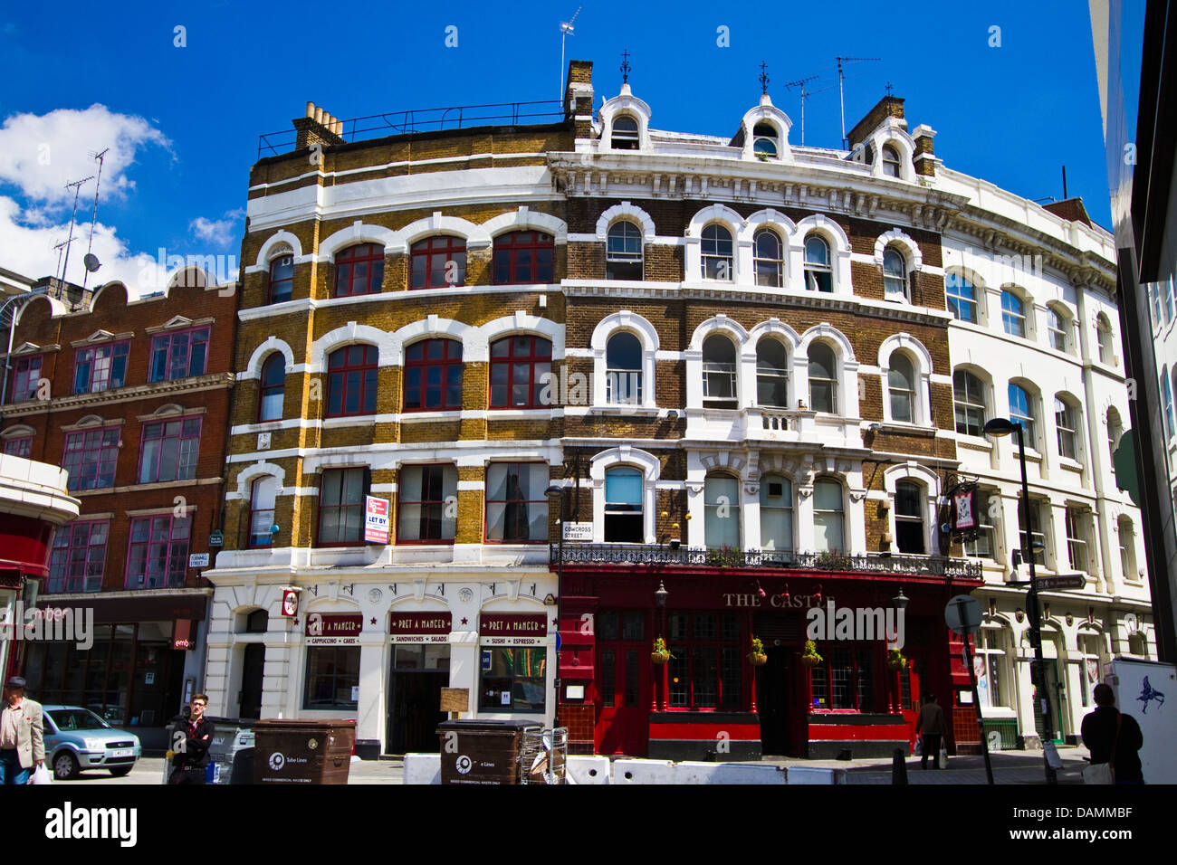 Cowcross Street edifici vicino alla stazione di Farringdon, Londra Foto Stock