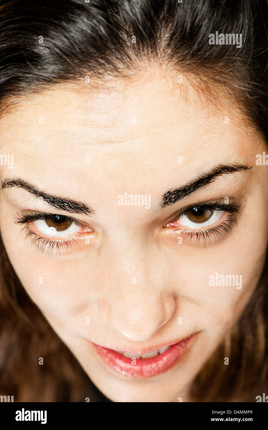 Ritratto in studio di una bella bruna giovane donna. Foto Stock