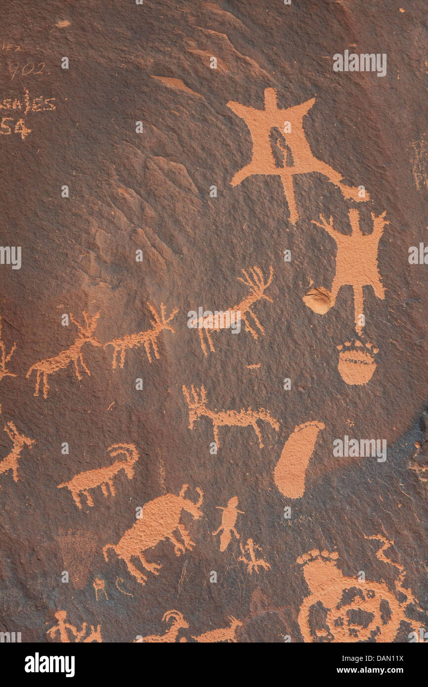 Stati Uniti d'America, Utah, Newspaper Rock National Historical Site, pannello Petroglyph Foto Stock