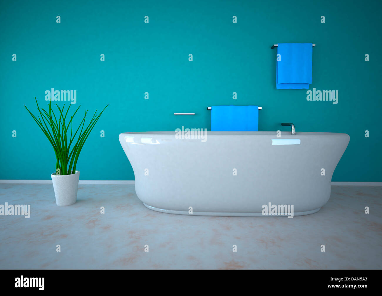 3d illustrazione di bagno con pianta in vaso Foto Stock