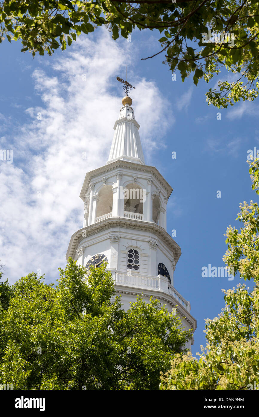 Chiesa di St. Michael Steeple, quartiere storico, Charleston, Sc Foto Stock