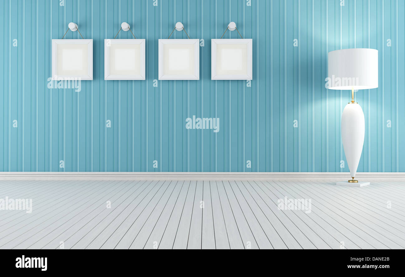 Blu e bianco vintage interno con lampada e telaio - il rendering Foto Stock
