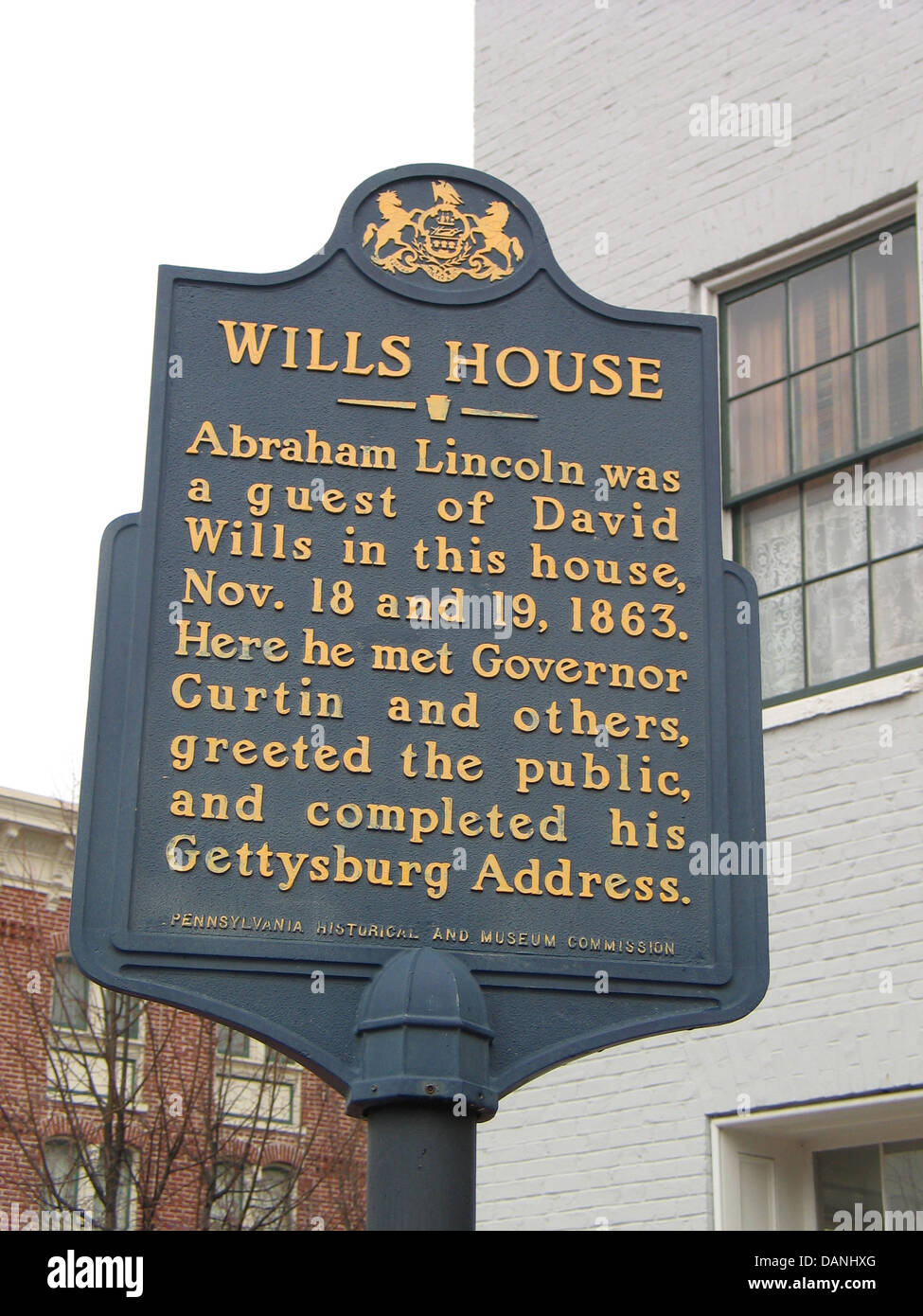 WILLS HOUSE Abramo Linconl è stato ospite del David Wills in questa casa, nov. 18 e 19, 1863. Qui ha incontrato il governatore Curtin e altri, ha salutato il pubblico e ha completato il suo indirizzo di Gettysburg. In Pennsylvania Historical and Museum Commission Foto Stock