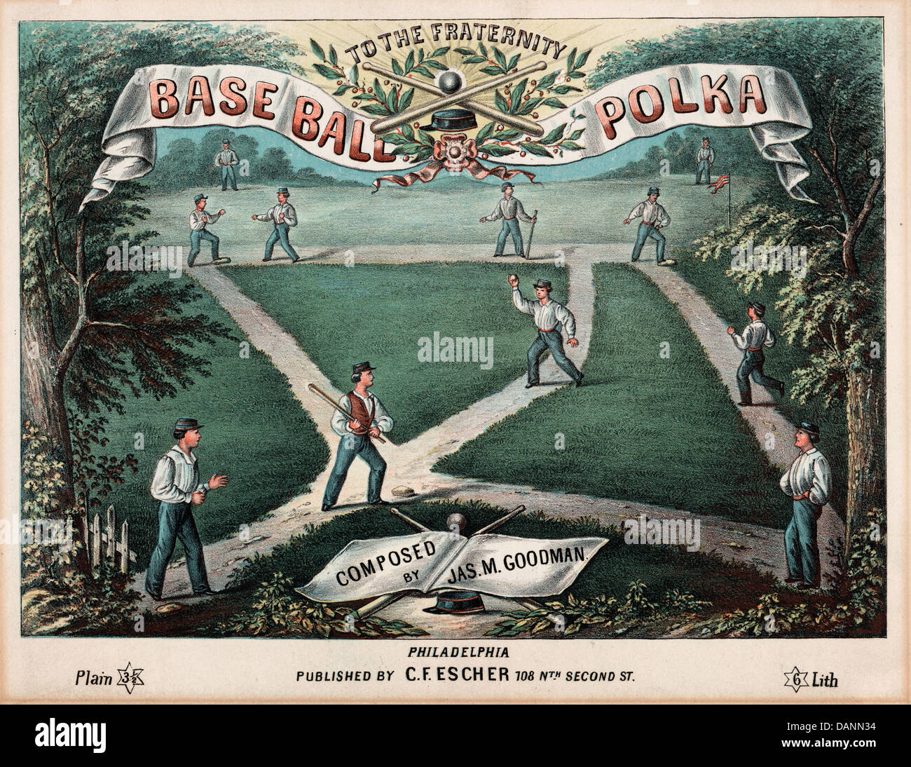 Polka di Baseball - Musica copertura che mostra il gioco di baseball, circa 1867 Foto Stock