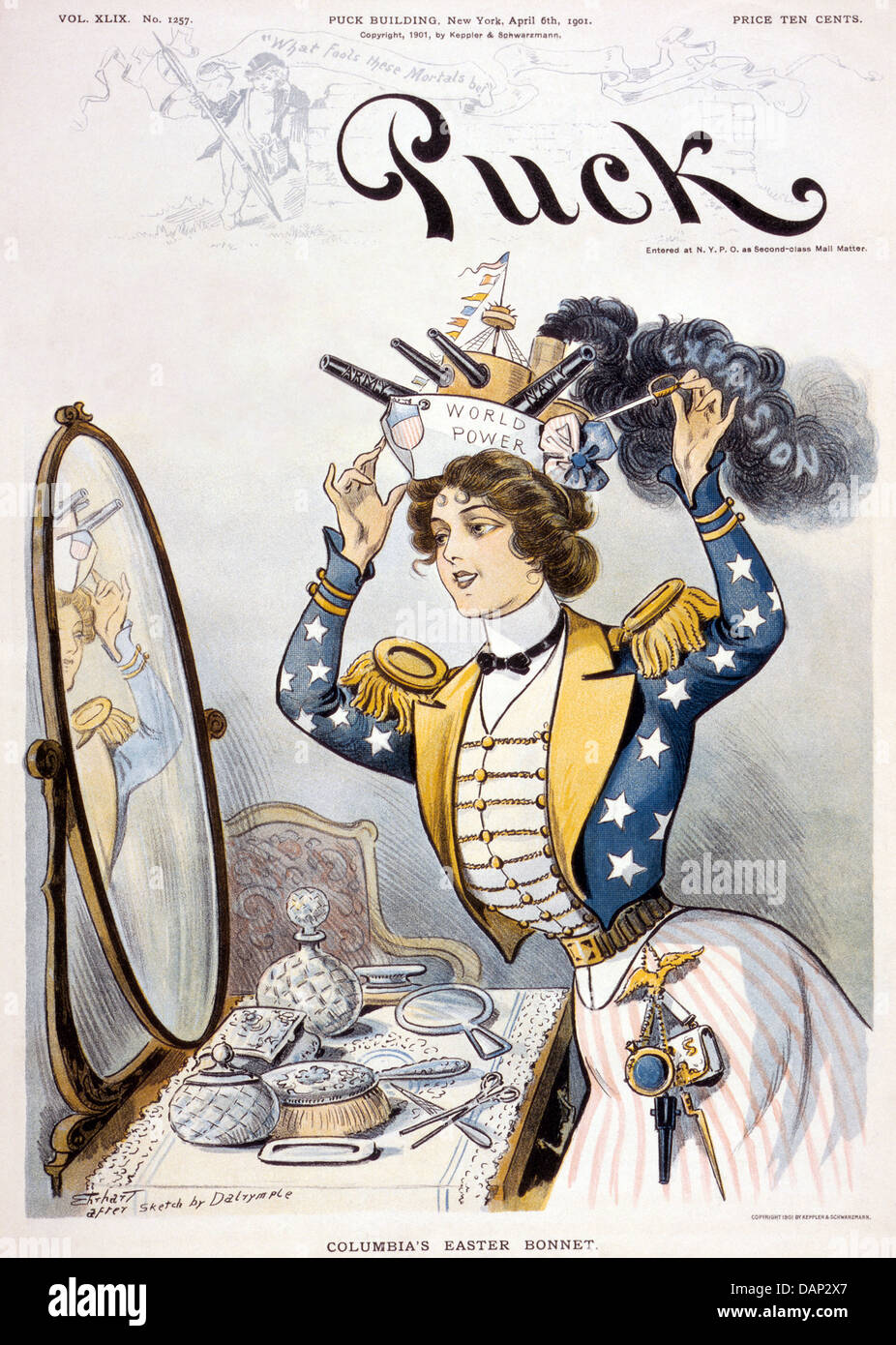 AMERICA diventare una potenza mondiale coperchio della American satirical Puck 6 Aprile 1901 Foto Stock