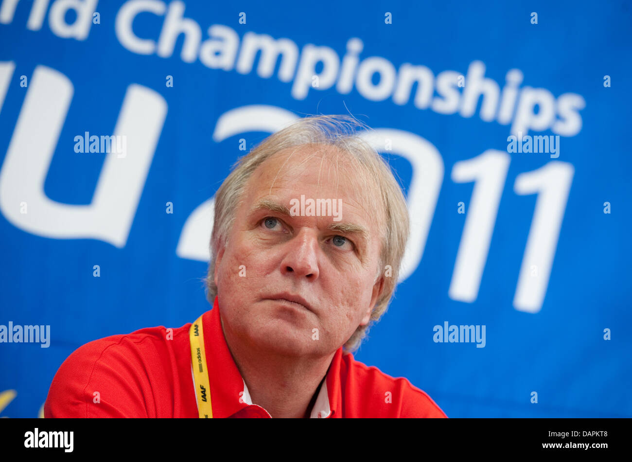 Clemens PROKOP, presidente della DLV (tedesco associazione atletica) partecipa a una conferenza stampa a Daegu, Corea del Sud, il 26 agosto 2011. La IAAF 2011 Campionati del Mondo avrà inizio il 27 agosto 2011. Foto: Bernd Thissen dpa +++(c) dpa - Bildfunk+++ Foto Stock