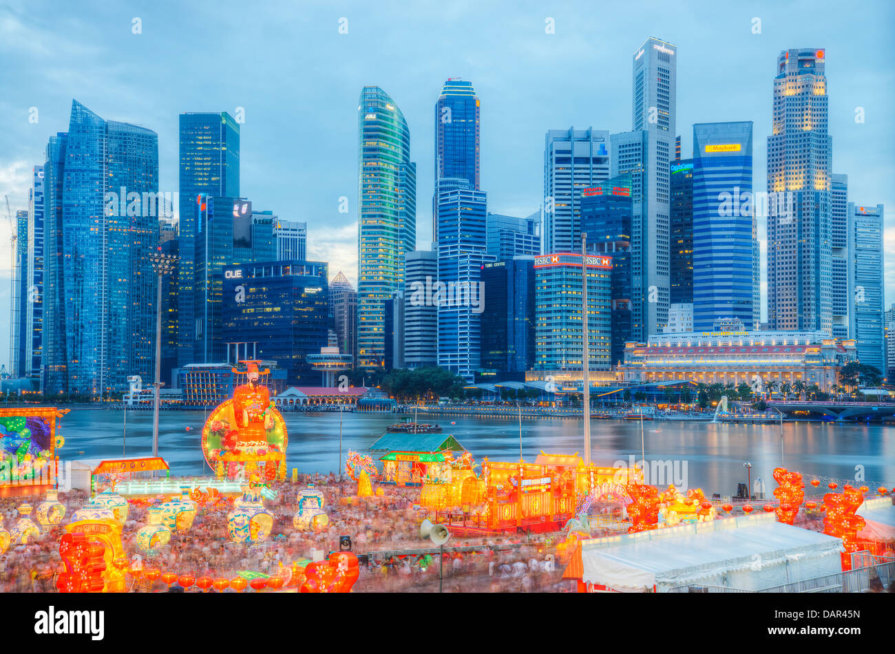 Singapore cityscape con Dio di Fortune Foto Stock