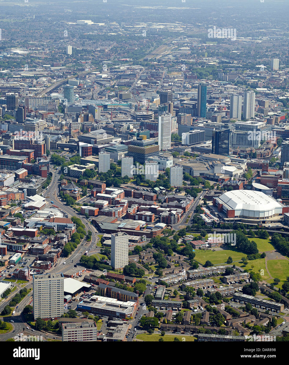 Birmingham City Centre dall'aria, West Midlands, Regno Unito Foto Stock