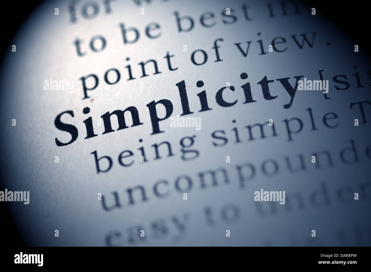 Fake Dizionario, definizione del dizionario della parola semplicità. Foto Stock