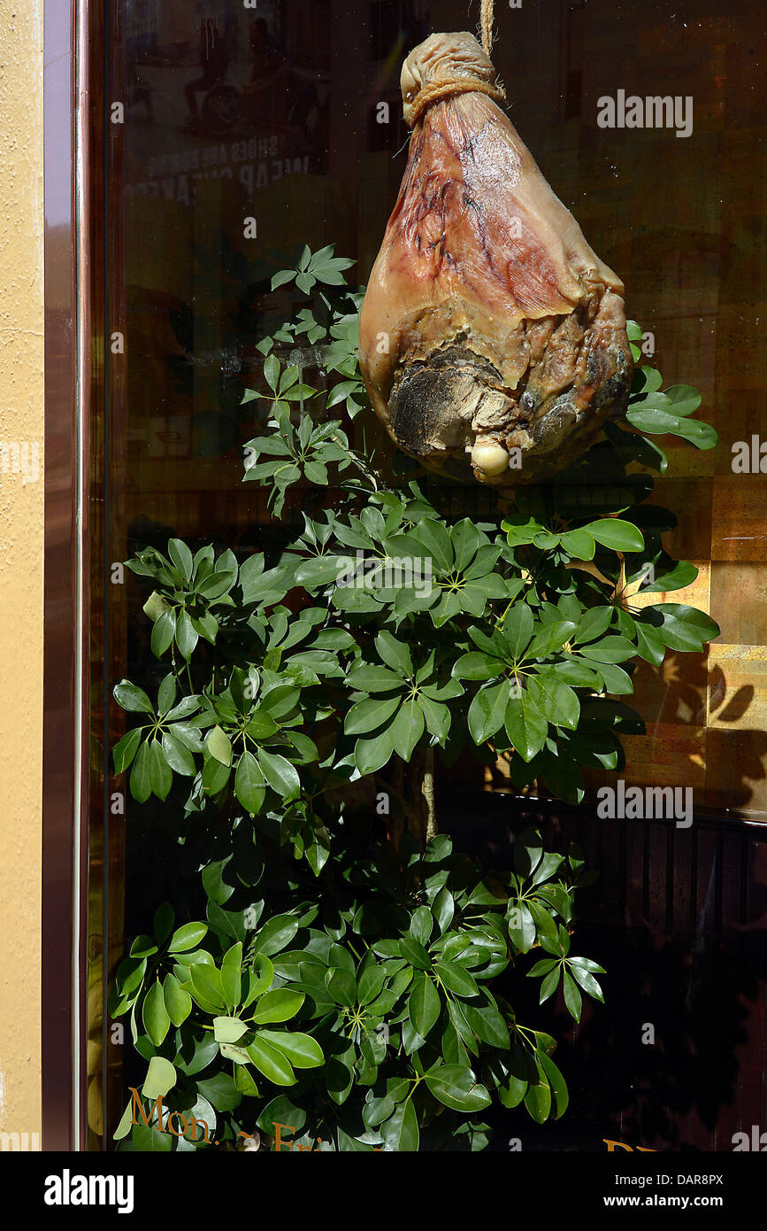 Prosciutto ristorante window e San Francisco Stati Uniti d'America Foto Stock