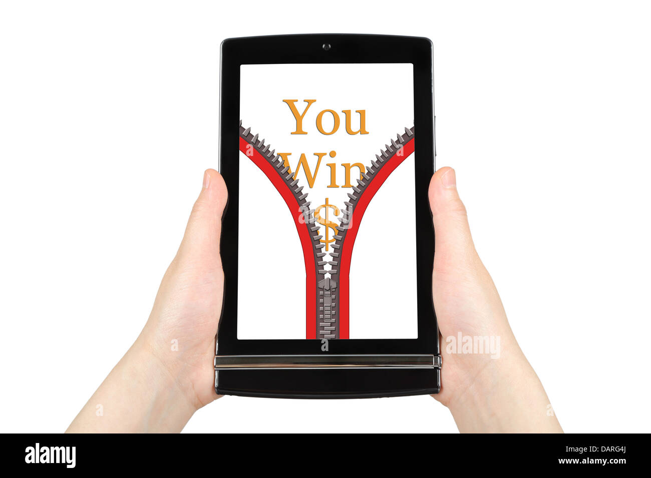 Mani tenendo premuto il touch screen tablet pc Foto Stock