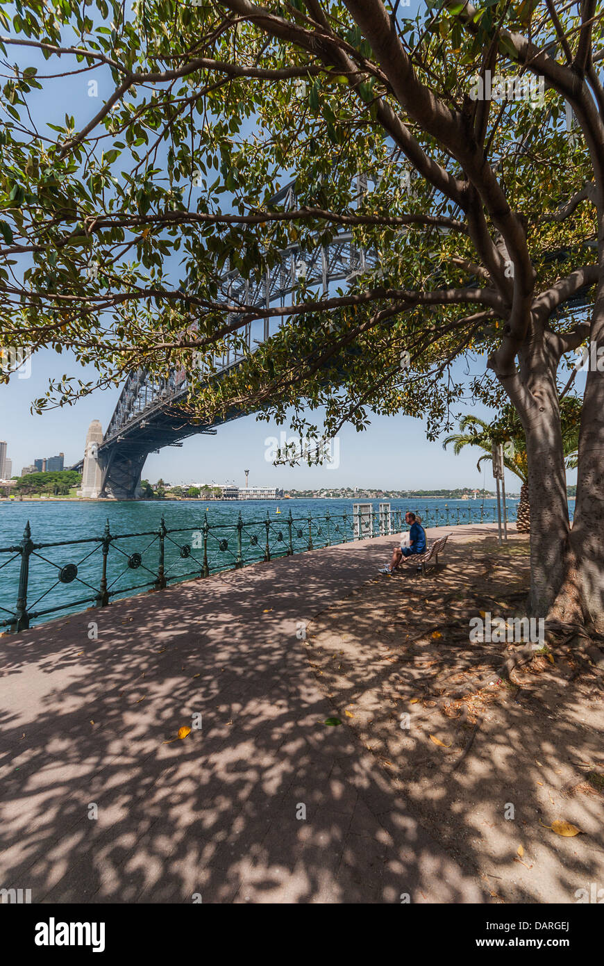 L'ombra di una fila anteriore vista dell'iconica Sydney Harbour. Foto Stock