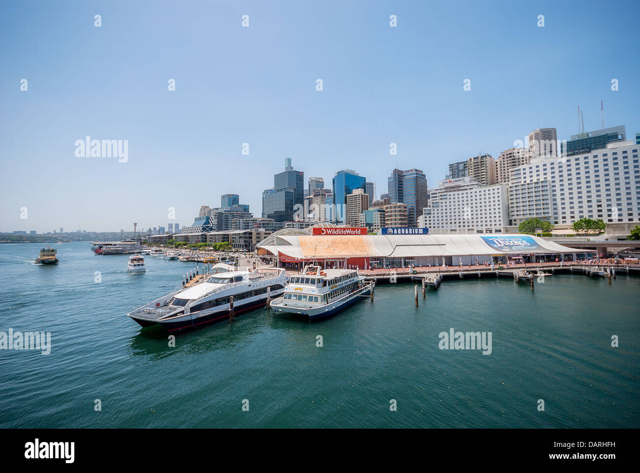 Guardando attraverso il Sydney Darling Harbour per l'area del centro cittadino. Foto Stock