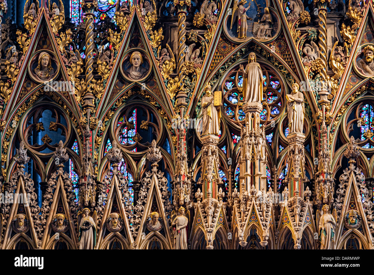 Intricati dettagli dall'altare della Cattedrale di Ely Foto Stock