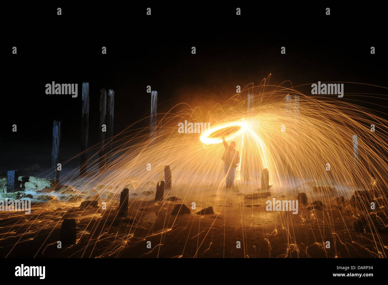 La pittura di luce al porto Molo Willunga resti in Sud Australia Foto Stock