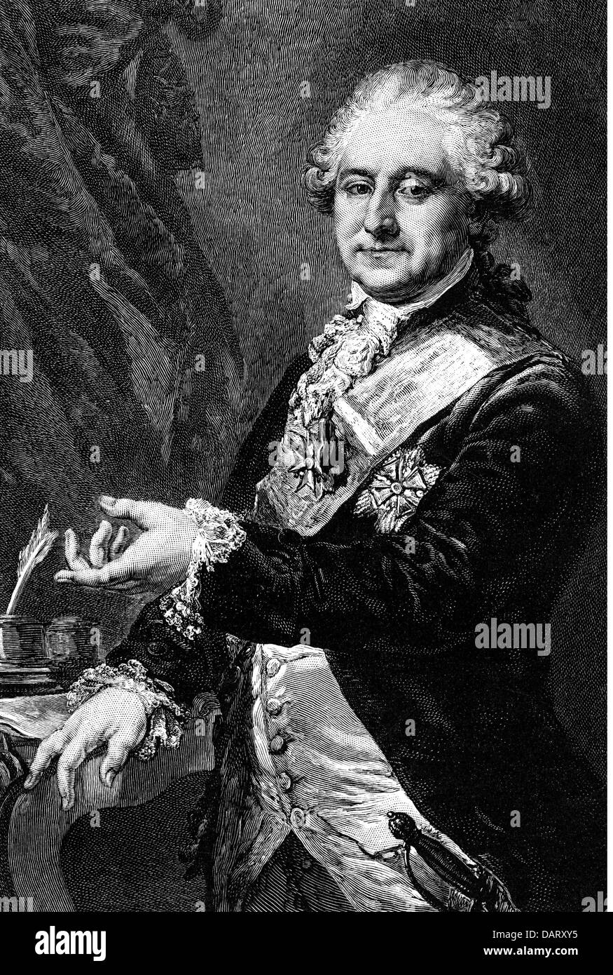 Stanislao II Agosto, 17.1.1732 - 12.2.1798, Re di Polonia 6.9.1732 - 25.21.1795, a mezza lunghezza e incisione su legno, secolo XIX, dopo aver dipinto da Giovanni Battista Lampi, circa 1790, artista del diritto d'autore non deve essere cancellata Foto Stock