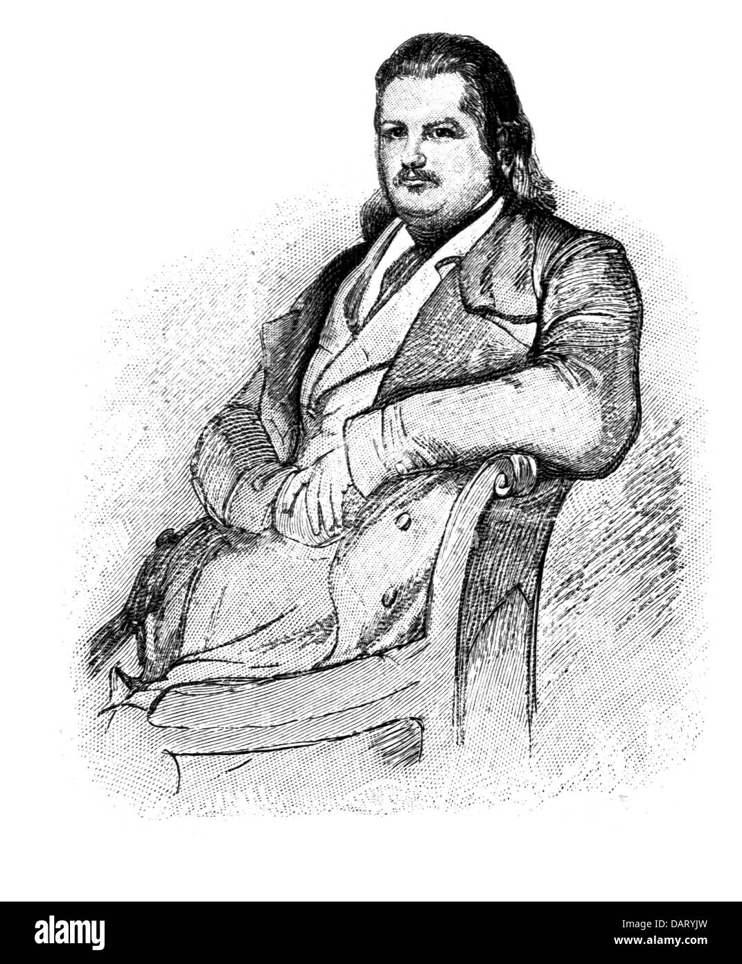 Balzac, Honore de, 20.5.1799 - 18.8.1850, autore/scrittore francese, a metà lunghezza, dopo aver disegnato Carl Christian Vogel von Vogelstein (1788 - 1868), incisione in legno, circa 1900, Foto Stock
