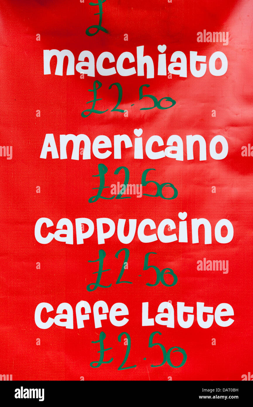 Caffè Espresso pubblicità segno con prezzi Foto Stock