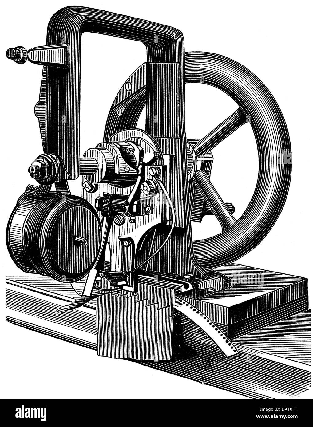 Macchine per la casa, per cucire e per cucire, prima macchina per cucire utilizzabile, costruita da Elias Howe (1819 - 1867), 1846, incisione del legno, XIX secolo, dal libro di invenzioni, mestieri e industrie, casa editrice otto Spamer, Lipsia - Berlino, 1864 - 1867, diritti aggiuntivi-clearences-non disponibili Foto Stock