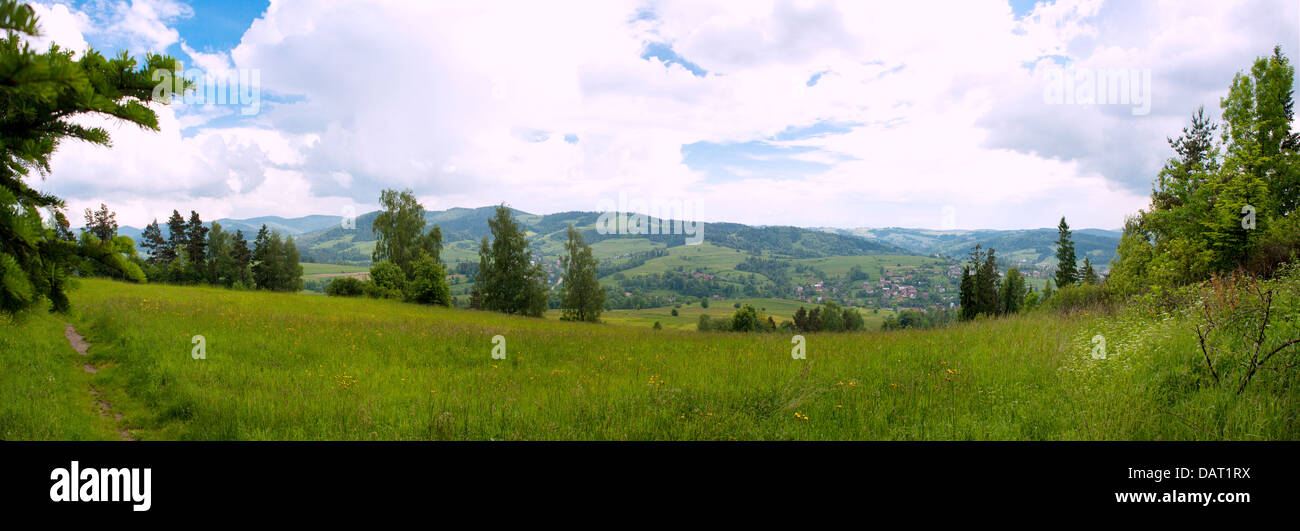 Gorce panorama sulle montagne vicino Rabka-Zdrój, Polonia Foto Stock