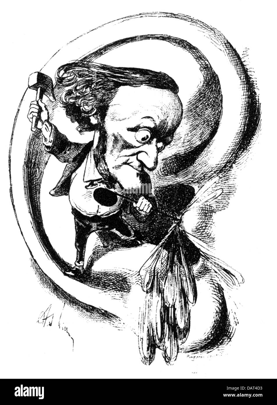 Wagner, Richard, 22.5.1813 - 13.2.1883, musicista tedesco (compositore), 'Ein Stich ins Ohr', caricatura di Andre Gill, 19th secolo, Foto Stock