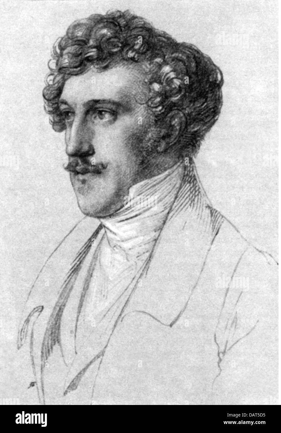 Schober, Franz von, 17.5.1798 - 13.9.1882, autore austriaco / Scrittore (poeta), ritratto, disegno di Ludwig Kupelwieser, 1821, Foto Stock